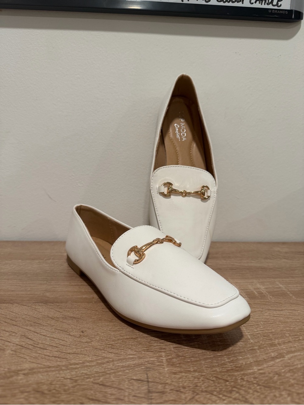 Rampage White Loafers with Gold Bit Accent